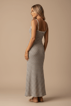 Chic Striped Knitted Slip Dress in Black and White – Elegant Style - @BlackWhite