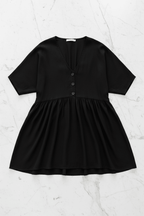 Chic V-Neck Button-Front Mini Dress – Black & White - @BlackWhite