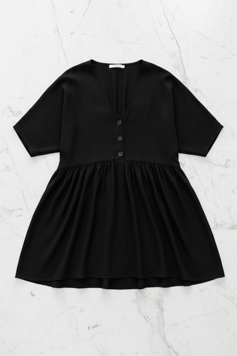 Chic V-Neck Button-Front Mini Dress – Black & White - @BlackWhite