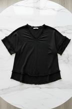 Chic V-Neck Short Sleeve Pullover Top – Black & White - @BlackWhite