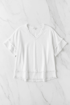 Chic V-Neck Short Sleeve Pullover Top – Black & White - @BlackWhite