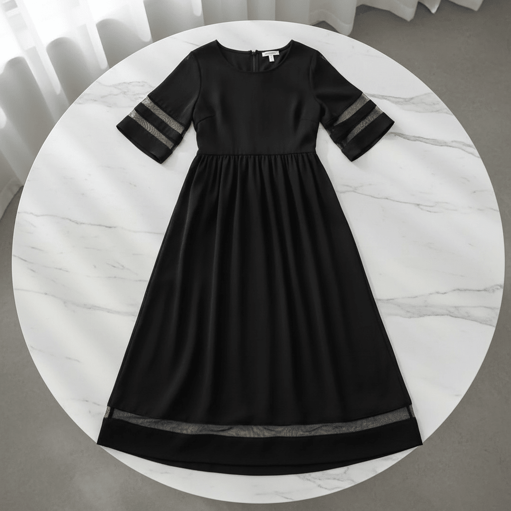 Elegant Black Fishtail Midi Dress with Half Sleeves - @BlackWhite