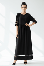 Elegant Black Fishtail Midi Dress with Half Sleeves - @BlackWhite