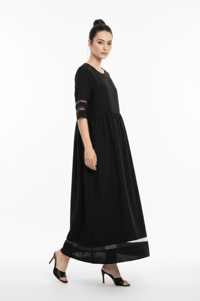 Elegant Black Fishtail Midi Dress with Half Sleeves - @BlackWhite