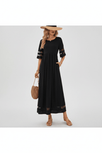 Elegant Black Fishtail Midi Dress with Half Sleeves - @BlackWhite