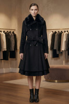 Elegant Black Mid-Length Woolen Coat for Women – Timeless Chic - @BlackWhite