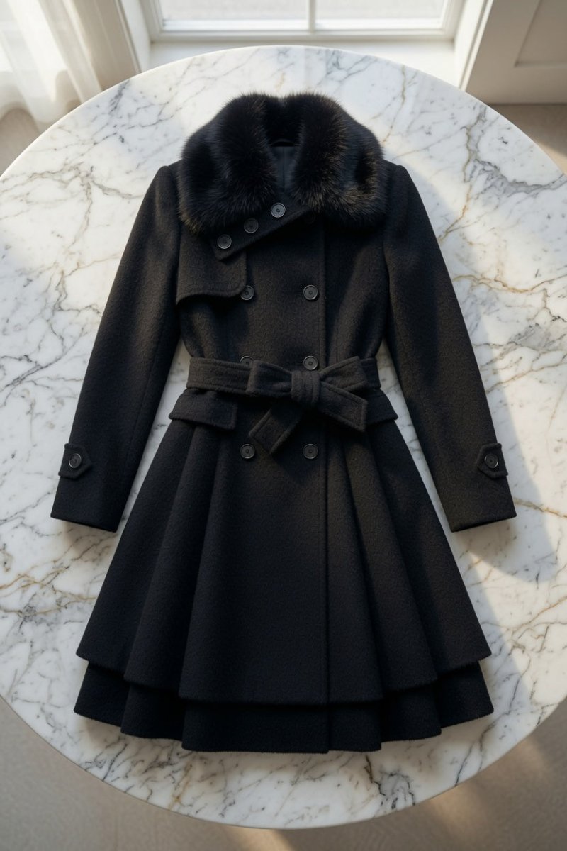 Elegant Black Mid-Length Woolen Coat for Women – Timeless Chic - @BlackWhite