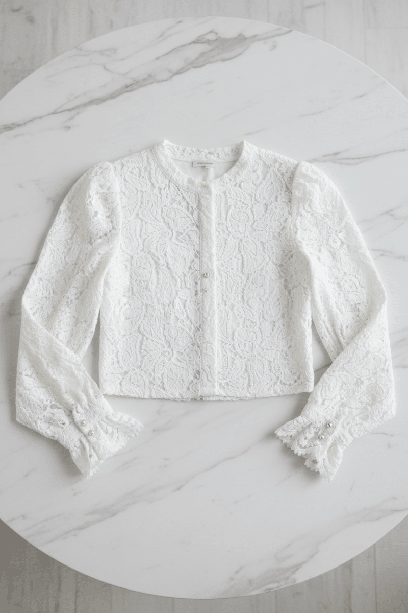 Elegant Lace Button Blouse – Feminine Long Sleeve Top - @BlackWhite