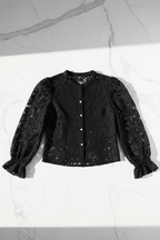 Elegant Lace Button Blouse – Feminine Long Sleeve Top - @BlackWhite