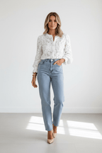 Elegant Lace Button Blouse – Feminine Long Sleeve Top - @BlackWhite