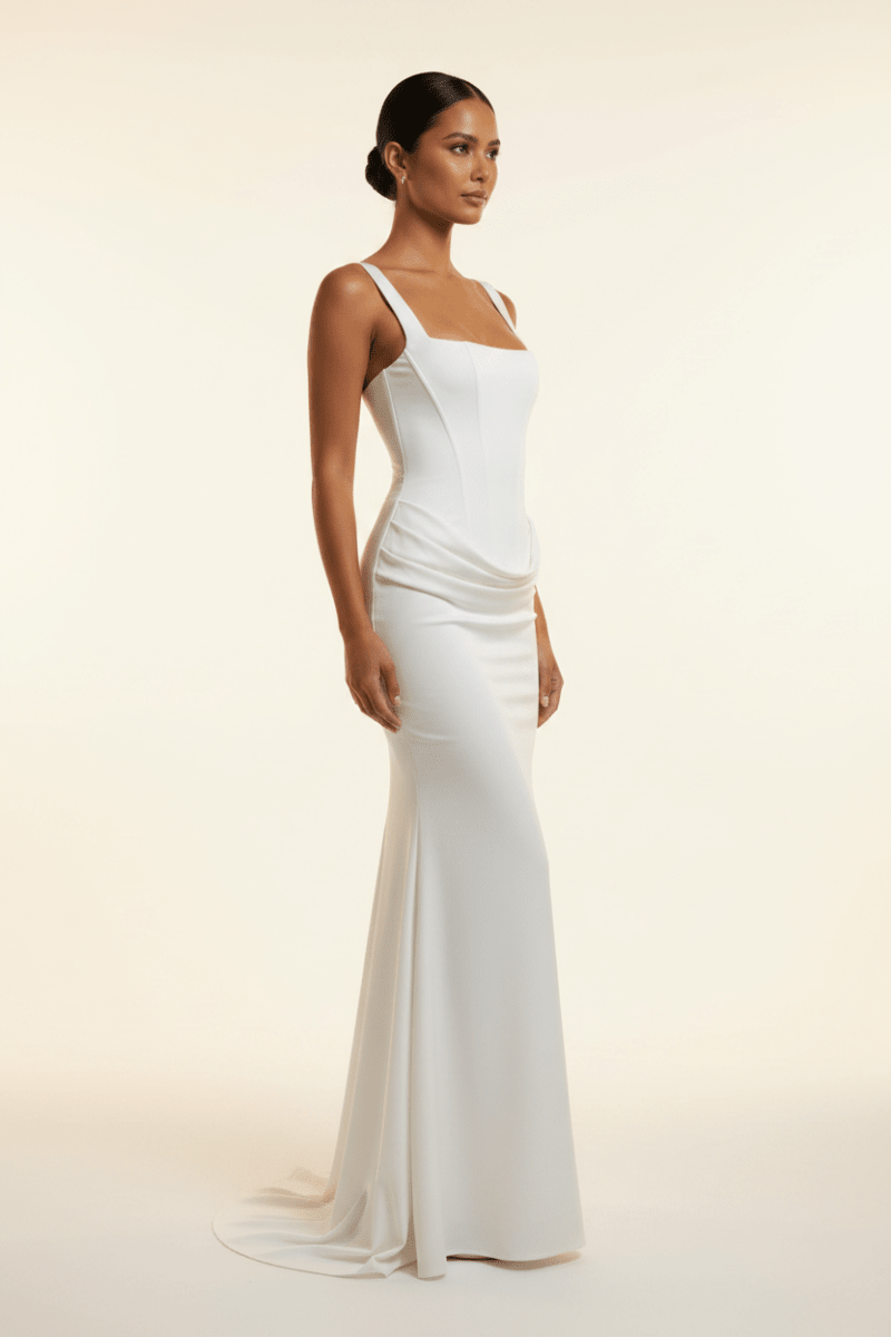 Elegant Long White Slip Dress – Chic Minimalist Style - @BlackWhite