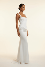 Elegant Long White Slip Dress – Chic Minimalist Style - @BlackWhite