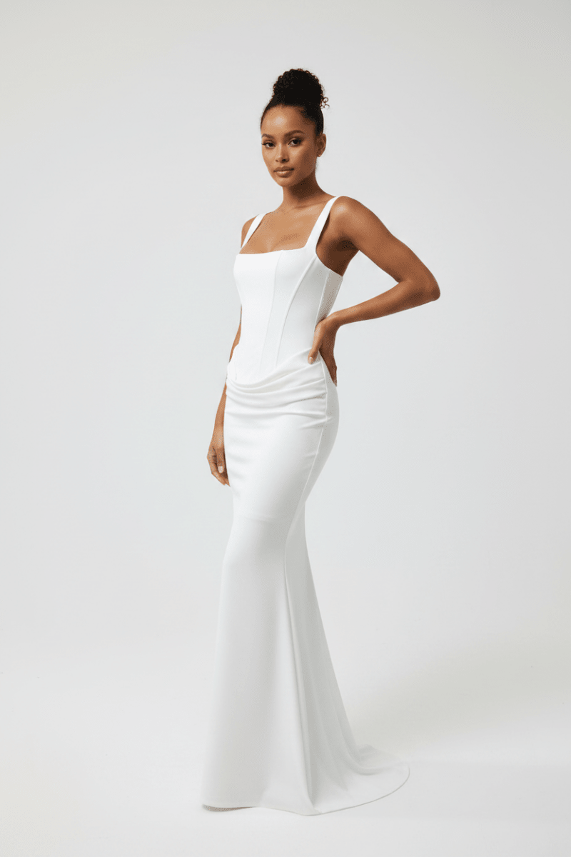 Elegant Long White Slip Dress – Chic Minimalist Style - @BlackWhite