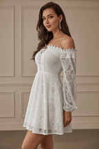 Elegant Off-Shoulder Mini Dress in White – Chic Style - @BlackWhite