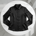 Elegant Pearl Button Long Sleeve Shirt – Black & White - @BlackWhite