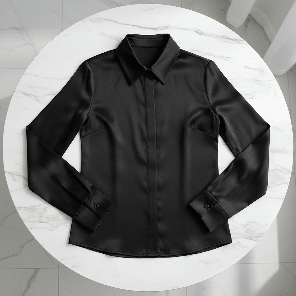 Elegant Pearl Button Long Sleeve Shirt – Black & White - @BlackWhite