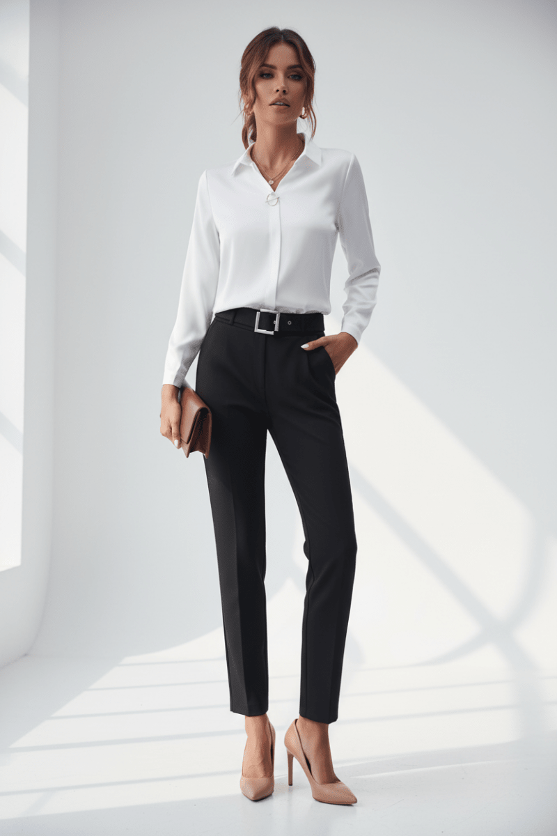 Elegant Pearl Button Long Sleeve Shirt – Black & White - @BlackWhite