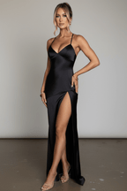 Elegant Satin Backless Dress in Black – Timeless Sensuality - @BlackWhite