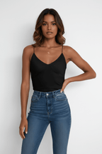 Elegant Satin Camisole in Black – Chic Minimalist Style - @BlackWhite