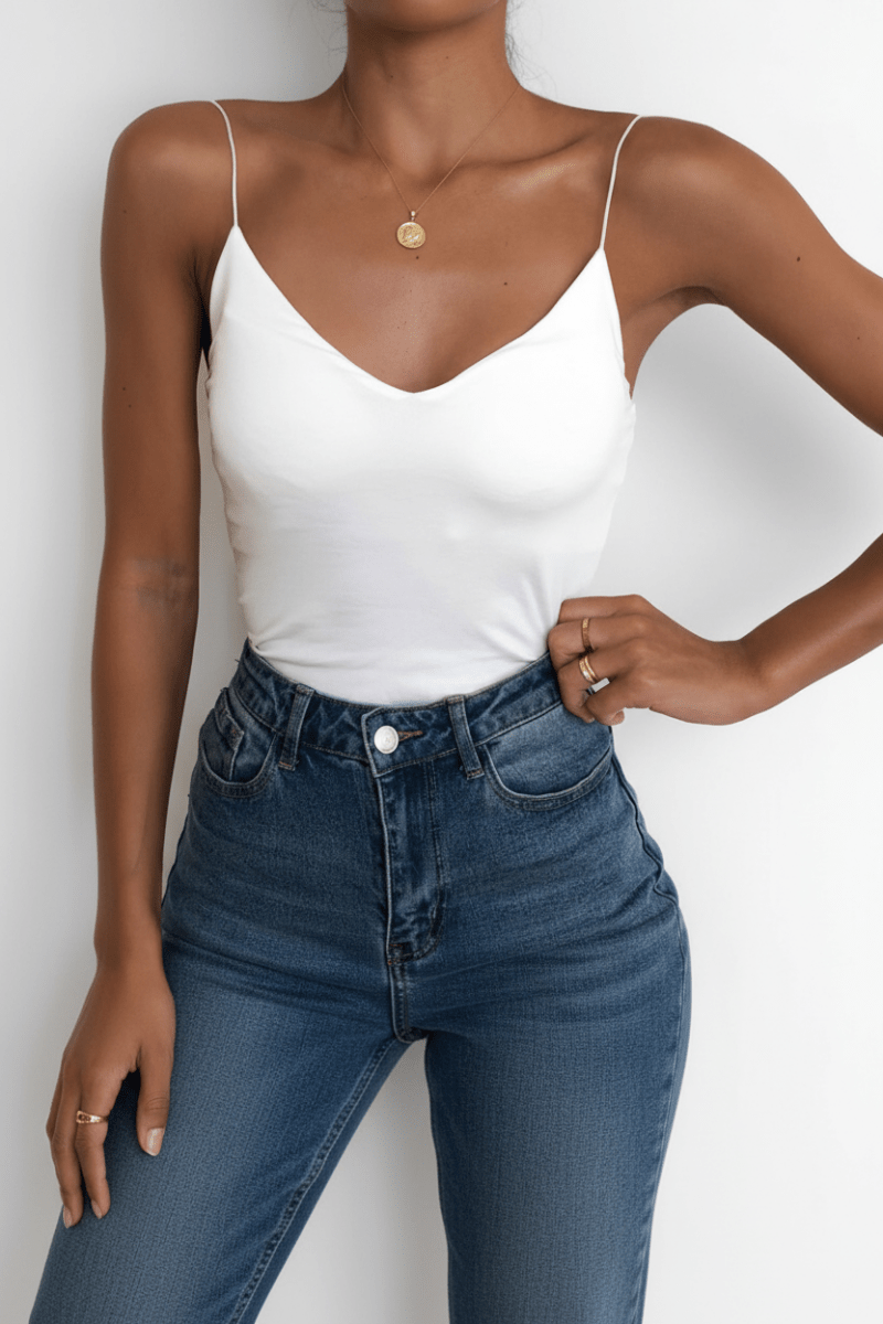 Elegant Satin Camisole in Black – Chic Minimalist Style - @BlackWhite
