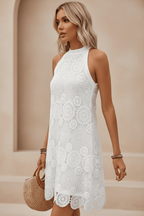 Elegant Sleeveless A-Line Dress in White – Timeless Chic - @BlackWhite
