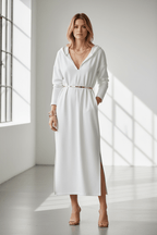 Elegant White Long Sleeve Dress – Minimalist Chic Style - @BlackWhite