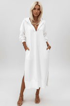 Elegant White Long Sleeve Dress – Minimalist Chic Style - @BlackWhite