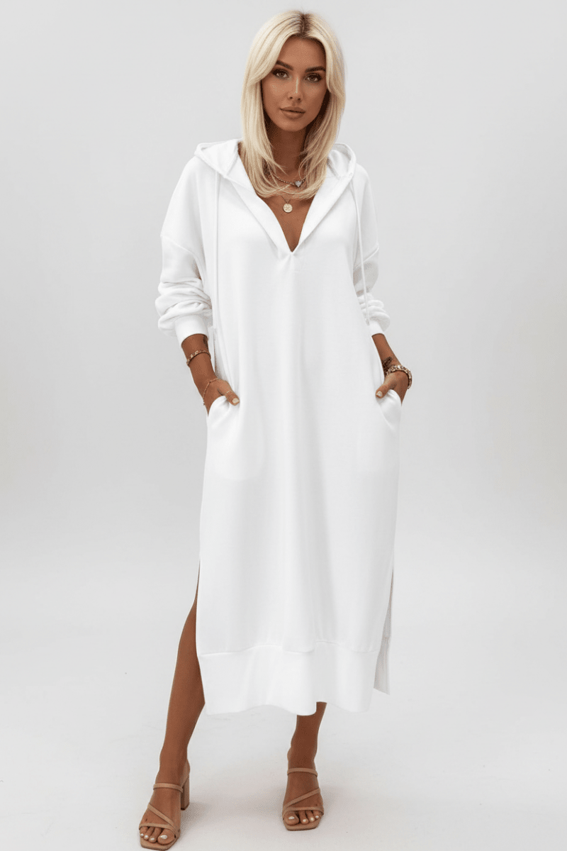 Elegant White Long Sleeve Dress – Minimalist Chic Style - @BlackWhite