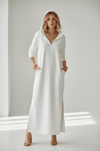 Elegant White Long Sleeve Dress – Minimalist Chic Style - @BlackWhite