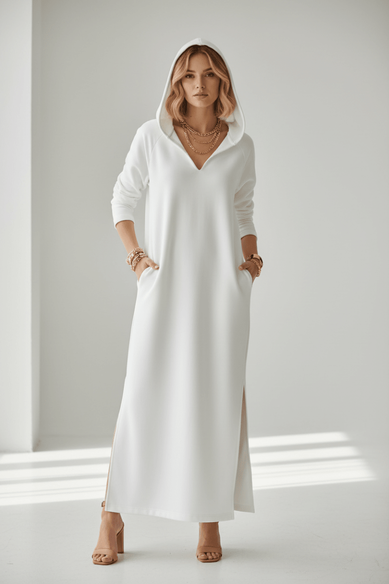 Elegant White Long Sleeve Dress – Minimalist Chic Style - @BlackWhite