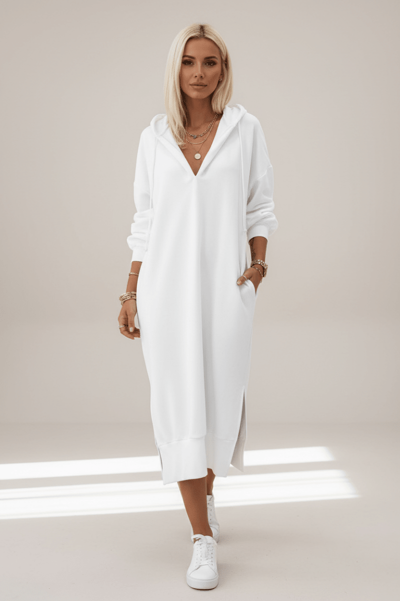 Elegant White Long Sleeve Dress – Minimalist Chic Style - @BlackWhite