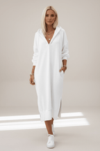 Elegant White Long Sleeve Dress – Minimalist Chic Style - @BlackWhite