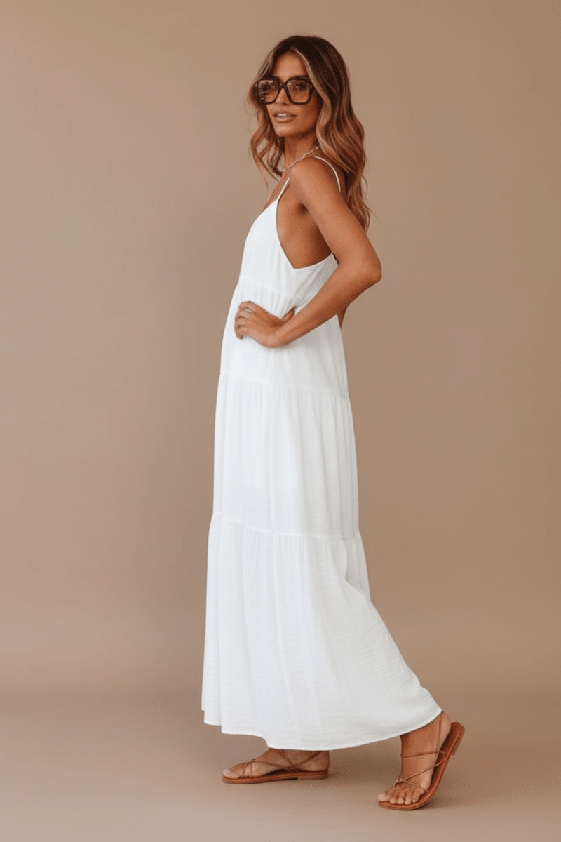 Elegant White Maxi Dress with Flowing Silhouette – Chic Style - @BlackWhite