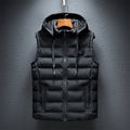 Front view of the black fleece vest featuring a zipper closure, chic minimalist design for casual wear.