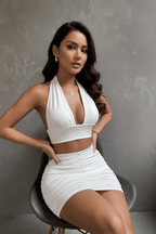Halter Lace-Up Top & Pleated Mini Skirt Set – 2 Piece - @BlackWhite