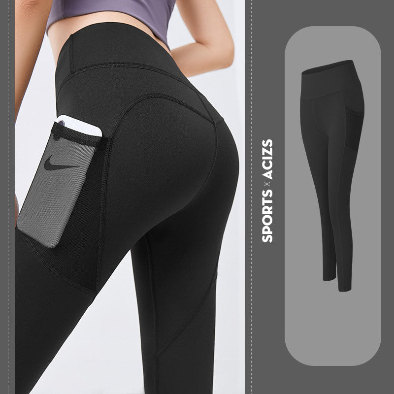 High-Waist Yoga Leggings with Pocket – Tummy Control - @BlackWhite