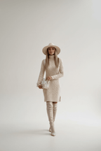 Knitted Turtleneck Slit Dress – Black & Beige - @BlackWhite