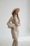 Knitted Turtleneck Slit Dress – Black & Beige - @BlackWhite