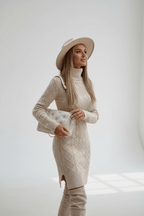 Knitted Turtleneck Slit Dress – Black & Beige - @BlackWhite