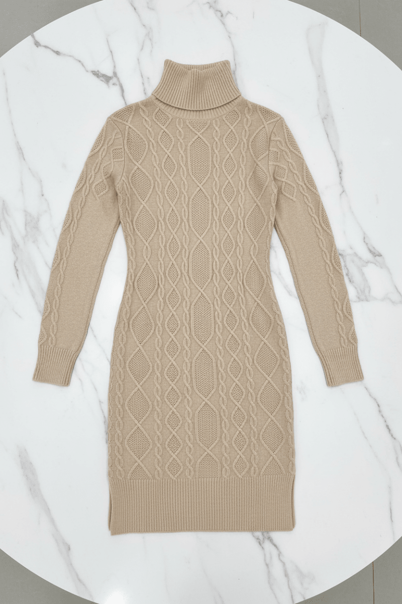 Knitted Turtleneck Slit Dress – Black & Beige - @BlackWhite