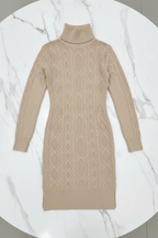 Knitted Turtleneck Slit Dress – Black & Beige - @BlackWhite