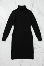 Knitted Turtleneck Slit Dress – Black & Beige - @BlackWhite