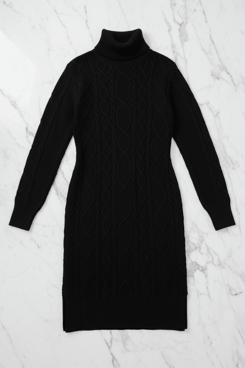Knitted Turtleneck Slit Dress – Black & Beige - @BlackWhite