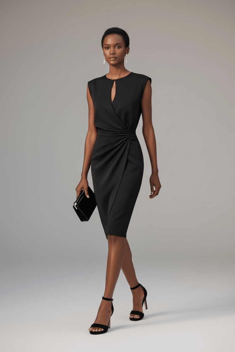 Knotted Cross-Front Midi Dress – Elegant & Timeless - @BlackWhite