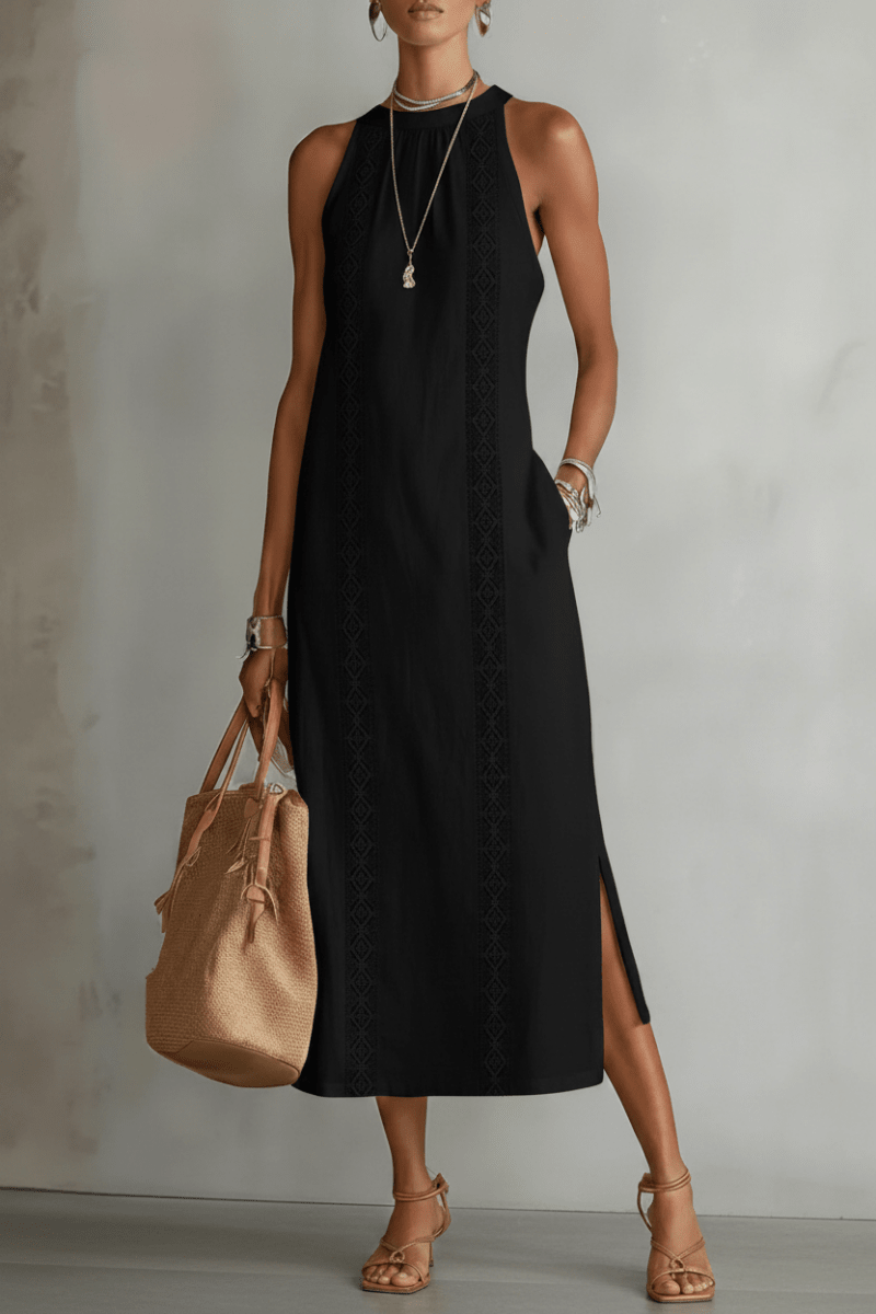 Lace Patchwork Halter Neck Maxi Dress – Black & White - @BlackWhite