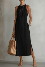 Lace Patchwork Halter Neck Maxi Dress – Black & White - @BlackWhite