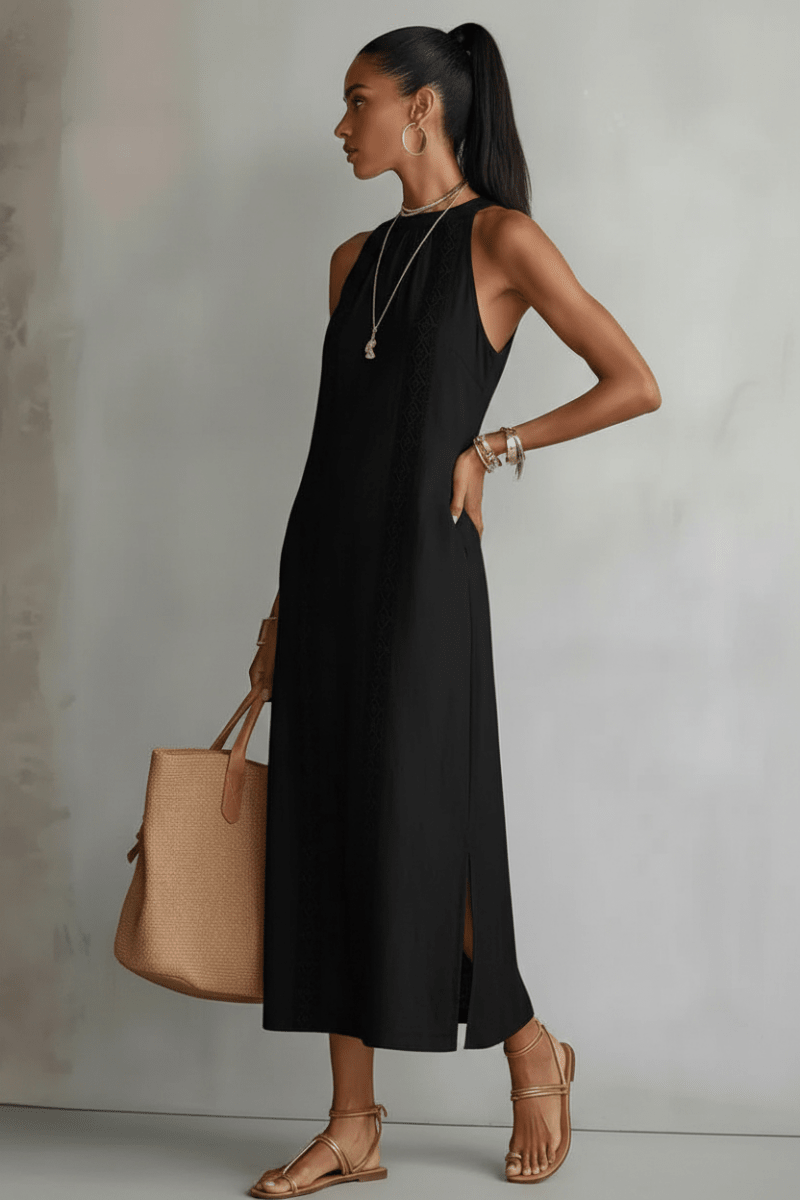 Lace Patchwork Halter Neck Maxi Dress – Black & White - @BlackWhite