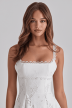 Lace-Trimmed Backless Strap Mini Dress in White - @BlackWhite