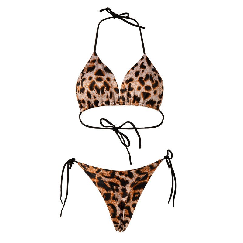 Lace-Up Bikini Set with Chest Pad – T-Back Swimsuit - @BlackWhite
