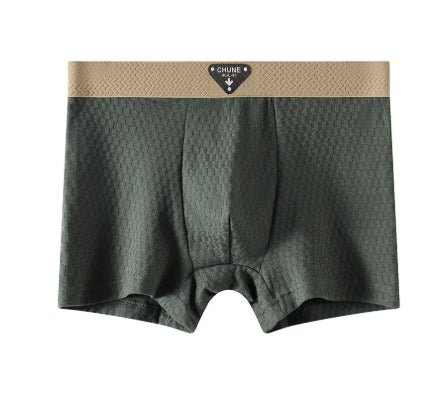 Front view of green ice silk boxer briefs, highlighting smooth texture and comfortable fit